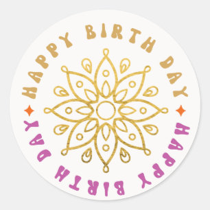 gold flower happy birth day sticker