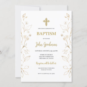 Gold flower Minimalist Baptism Spanish Invitation