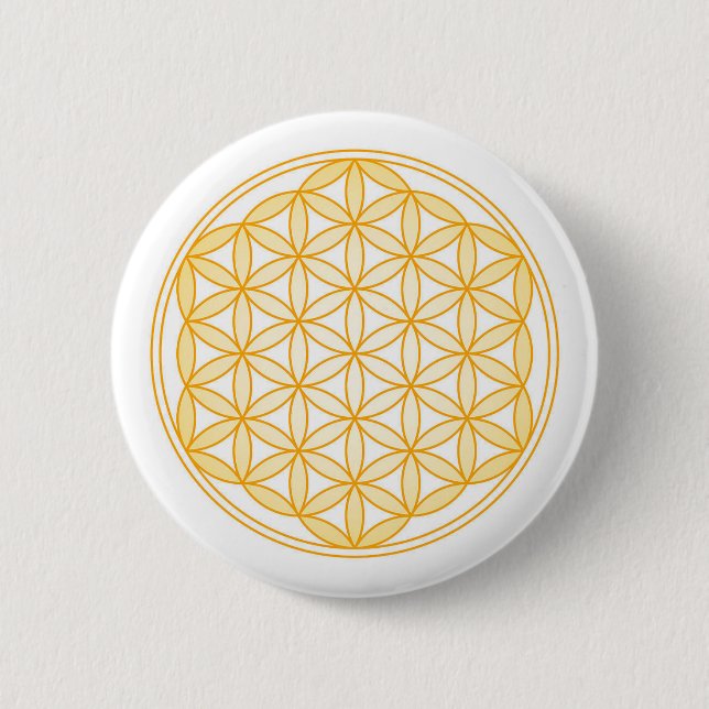 GOLD FLOWER OF LIFE 2 INCH ROUND BUTTON (Front)
