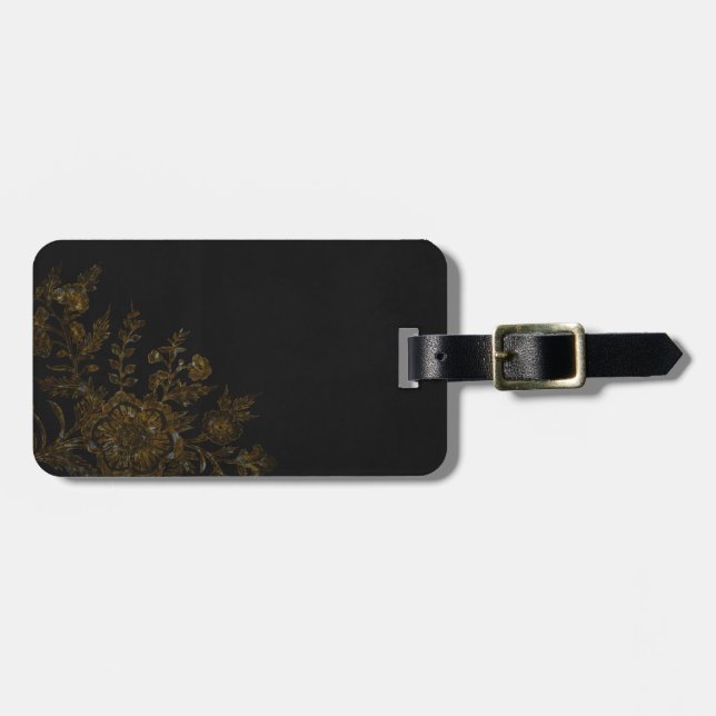 Gold Flower on Black Background Luggage Tag (Front Horizontal)