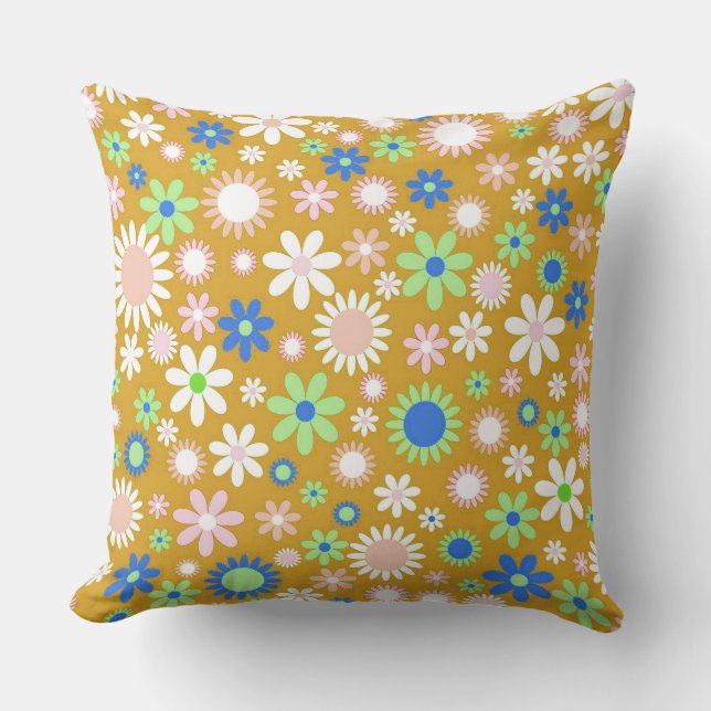 Gold Flower Power Throw Pillow (Front)