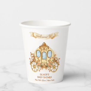 Gold Flower Prince Carriage Baby Shower Welcome Paper Cups