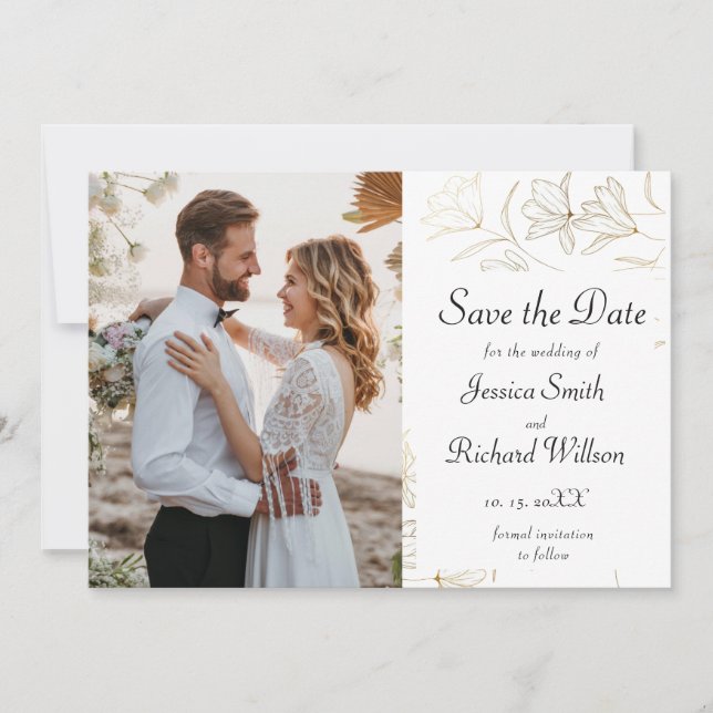 Gold Flower Save the Date PHOTO Invitation (Front)