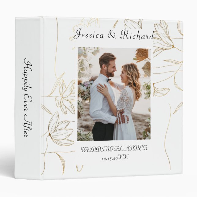 Gold Flower Wedding PHOTO 3 Ring Binder (Front/Spine)