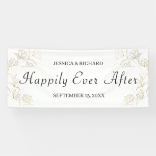 Gold Flower Wedding Sign Banner