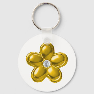 GOLD FLOWER WITH DIAMOND KEYCHAIN