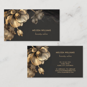 Gold Flowers Black  Business Card