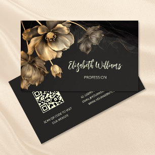 Gold Flowers Black Business Card