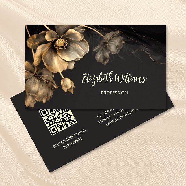 Gold Flowers Black  Business Card (Creator Uploaded)