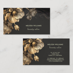 Gold Flowers Black  Business Card