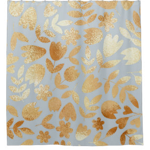 Gold flowers, blue background, foil imitation.