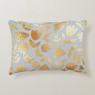 Gold flowers, blue background, foil imitation. accent pillow