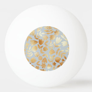 Gold flowers, blue background, foil imitation. ping pong ball