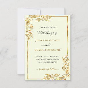 Gold Flowers Framed Wedding Invitation Your Colour