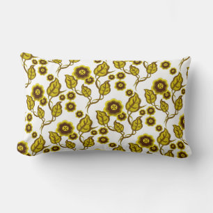 Gold flowers, gold leaves, Folk art floral Lumbar Pillow