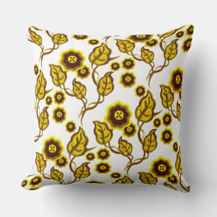 Gold flowers, gold leaves, Folk art floral Throw Pillow