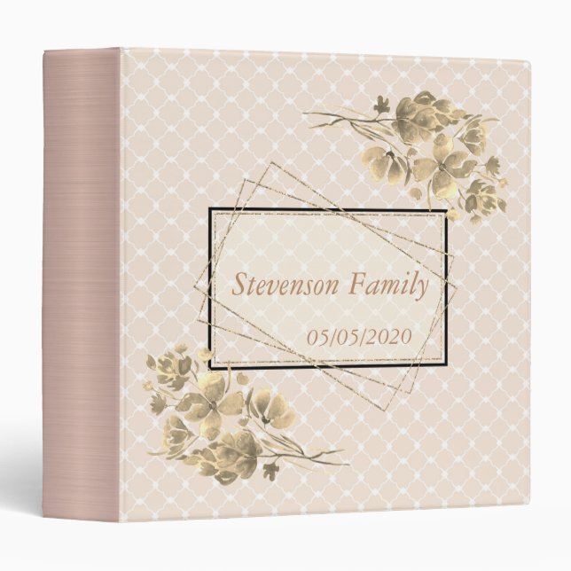 Gold flowers, gold plated 3 ring binder (Front/Spine)