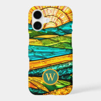 Gold Flowers Green Countryside Faux Stained Glass