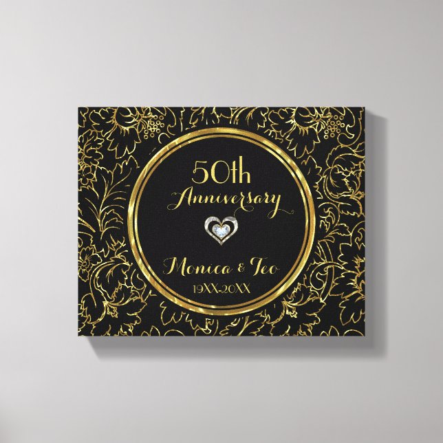 Gold Flowers on Black Canvas Print (Front)