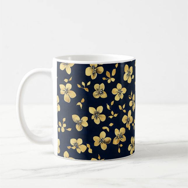 Gold Flowers Pattern Coffee Mug (Left)