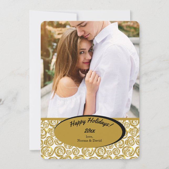 Gold Flowers Photo Invitation (Front)