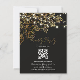 Gold Flowers String Lights Wedding RSVP Card