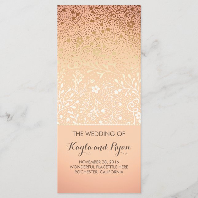 Gold Flowers Vintage Blush Wedding Programs (Front)