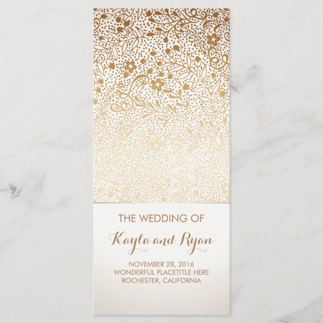 Gold Flowers Vintage White Wedding Programs (Front)