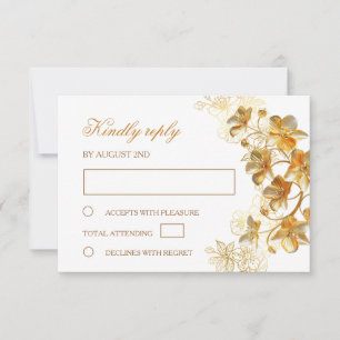 Gold Flowers Wedding RSVP Card