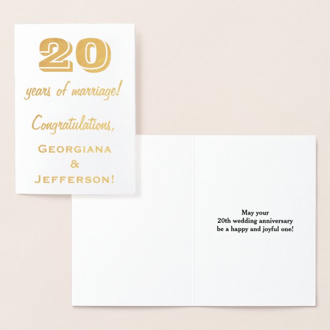 Gold Foil 20th Wedding Anniversary + Custom Names Card (Display)