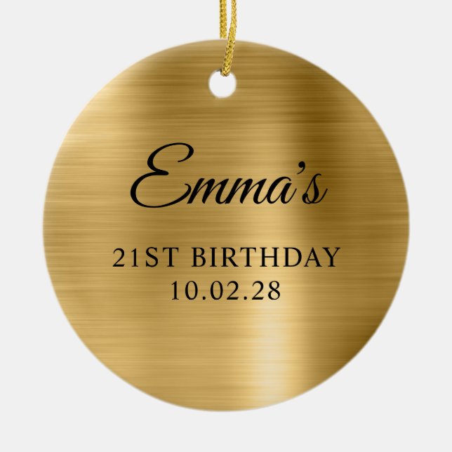 Gold Foil 21st Birthday Photo Ceramic Ornament (Front)