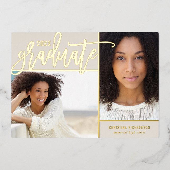 Gold Foil 2 Faire-part de graduation photo (Recto)