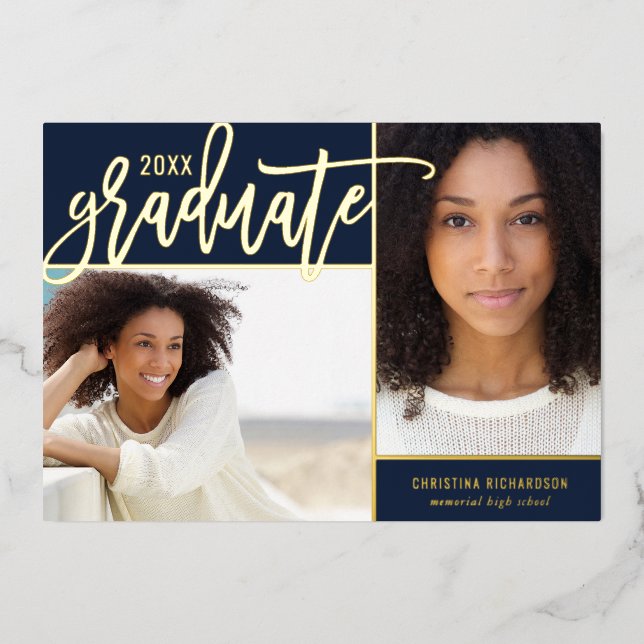 Gold Foil 2 Faire-part de graduation photo (Recto)