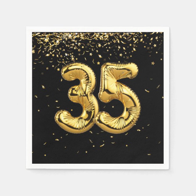Gold Foil 35 Balloons And Confetti  Napkins (Front)