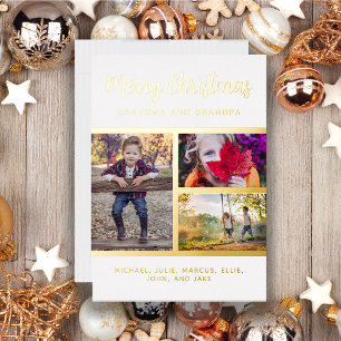 Gold Foil 3 Photo Grandparent Grandchild Christmas Holiday Card
