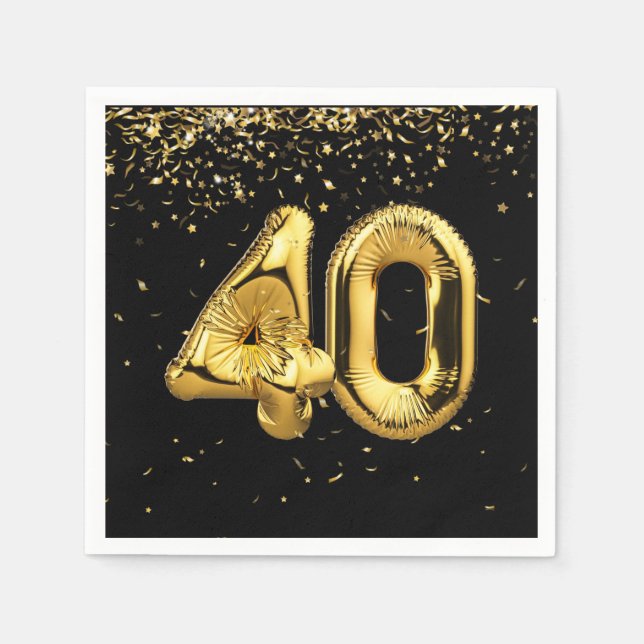 Gold Foil 40 Balloons And Confetti  Napkins (Front)