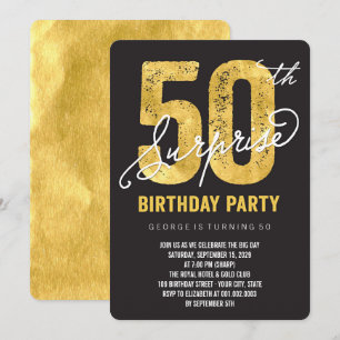 Gold Foil 50th Surprise Birthday Party Invite