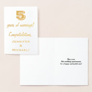 Gold Foil 5th Wedding Anniversary + Custom Names Foil Card