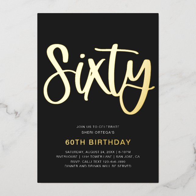 Gold Foil 60th Birthday Invitation | Sixtieth Foil (Front)