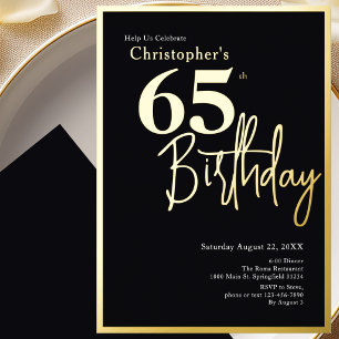 Gold Foil 65th Birthday Invitation Modern Elegant 