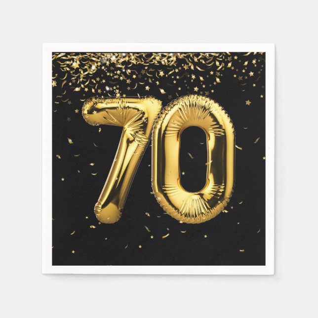 Gold Foil 70 Balloons And Confetti Napkin (Front)