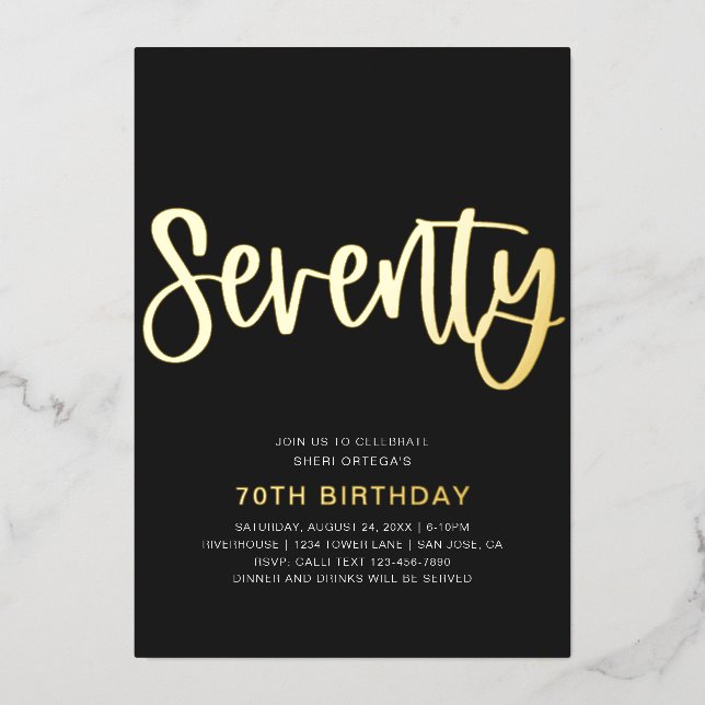 Gold Foil 70e anniversaire Invitation | Seventies (Recto)