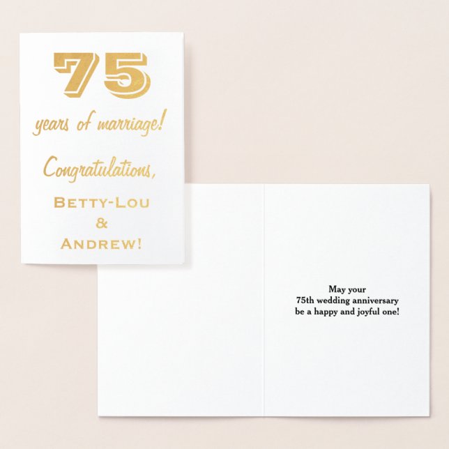 Gold Foil 75th Wedding Anniversary + Custom Names Card (Display)