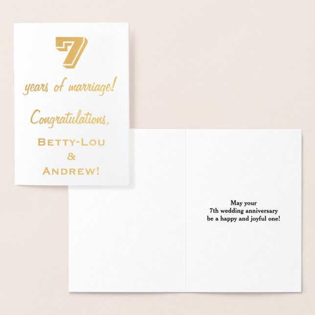 Gold Foil 7th Wedding Anniversary + Custom Names Card (Display)