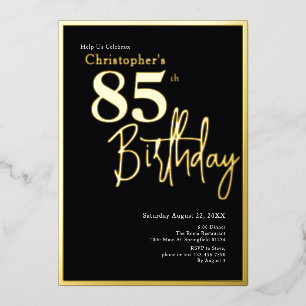 Gold Foil 85th Birthday Invitation Modern Elegant 