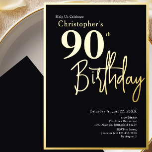 Gold Foil 90th Birthday Invitation Modern Elegant 