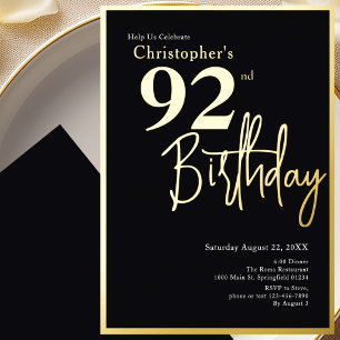 Gold Foil 92nd Birthday Invitation Modern Elegant 