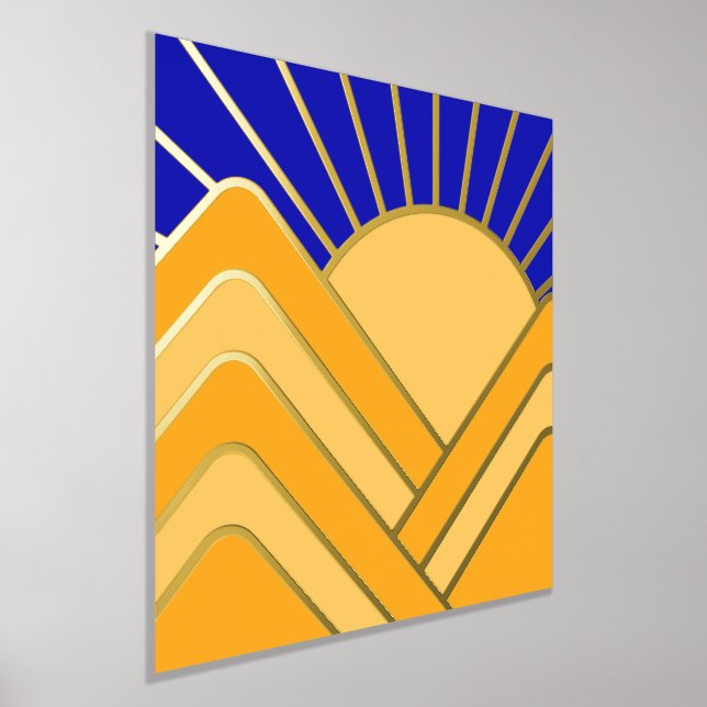 Gold Foil Abstract Landscape Blue Yellow Mountains Foil Prints (Laydown)