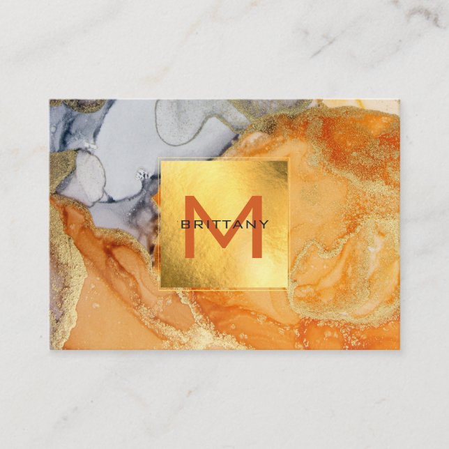 Gold Foil Amber Grey Elegant Custom Business Card (Front)