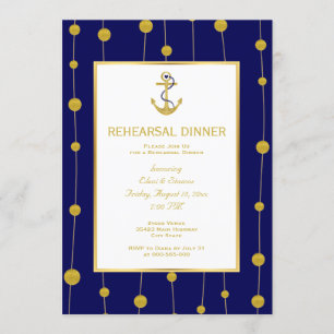 Gold foil anchor nautical wedding rehearsal dinner invitation